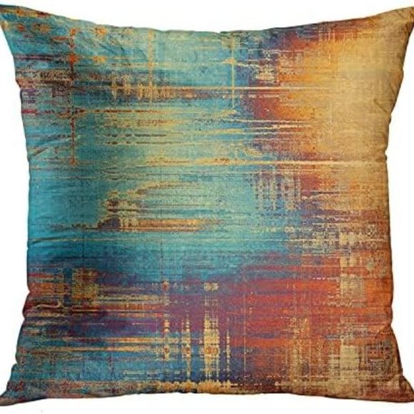 4 Abstract Art Orange Blue Soft Velvet Pillow Covers 18x18 Square Zip New Set #1 - Picture 6 of 10